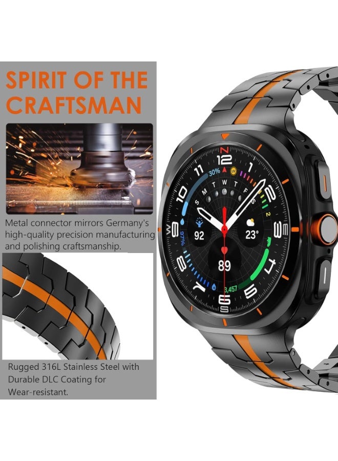 HaDoii Compatible with Samsung Galaxy Watch Ultra Band 47mm(2025/2024), Robust Men Stainless Steel Replacement Link Metal Bracelet, Stainless Steel Samsung Galaxy Watch Ultra Band Classy Casual Business Bands Butterfly Folding Clasp Black/Orange - Image 3